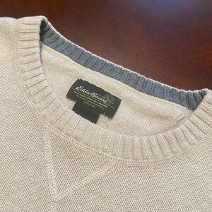 Eddie Bauer Cream Crewneck Sweater Classic Knit 100% Cotton